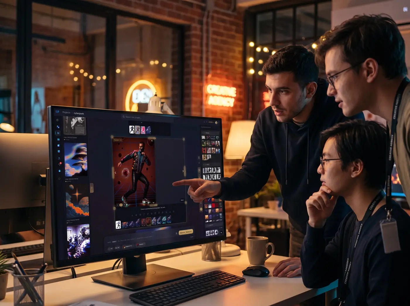 A creative team reviewing an expanded shot in Studio Pro
